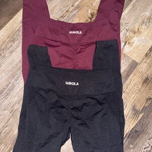 Aurora High-Waisted Leggings Set - Black and Burgundy